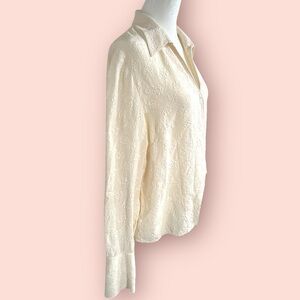Cream Silk Blouse - Floral Detail (Vintage Jones New York)